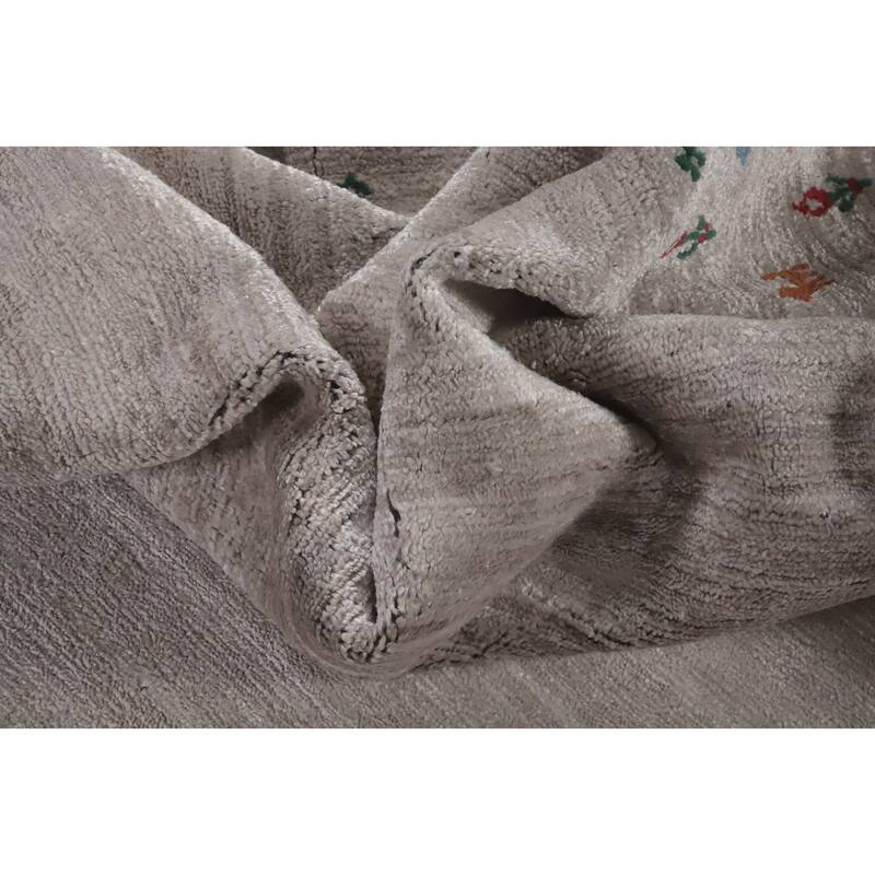 Hand Knotted Oriental Viscose Silk Carpet Tribal Animal Pictorial Beige & Ivories Gabbeh Area Rug - 11' 8'' X 9' 0''