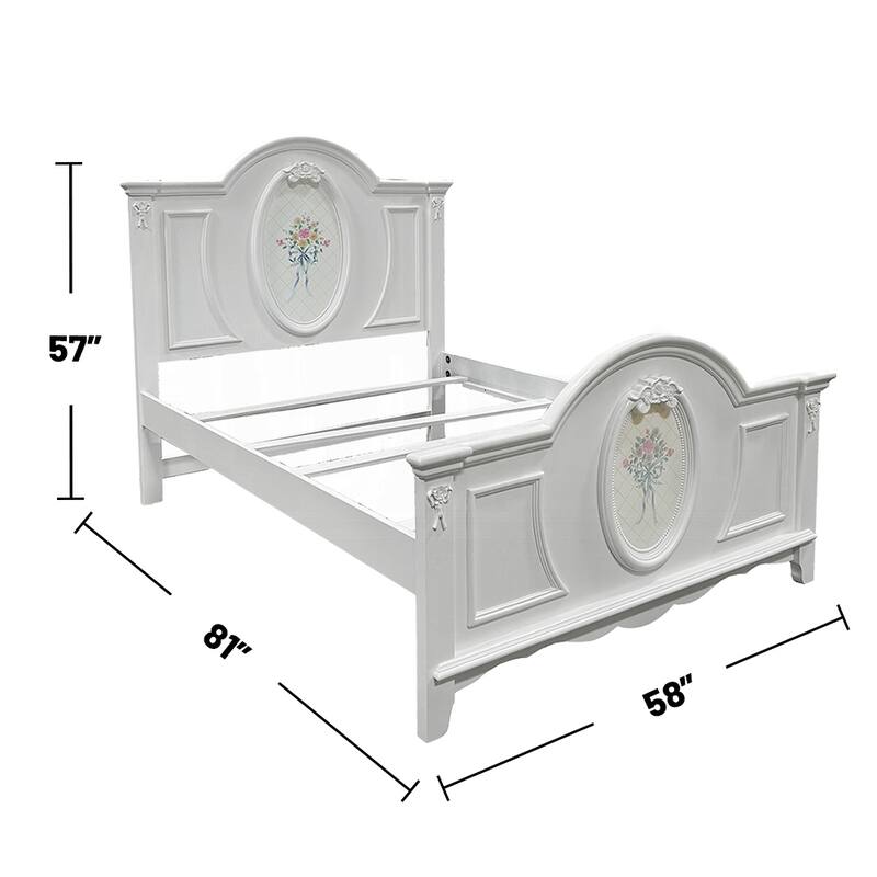 Wooden Bed with Arched Headboard in White Finish