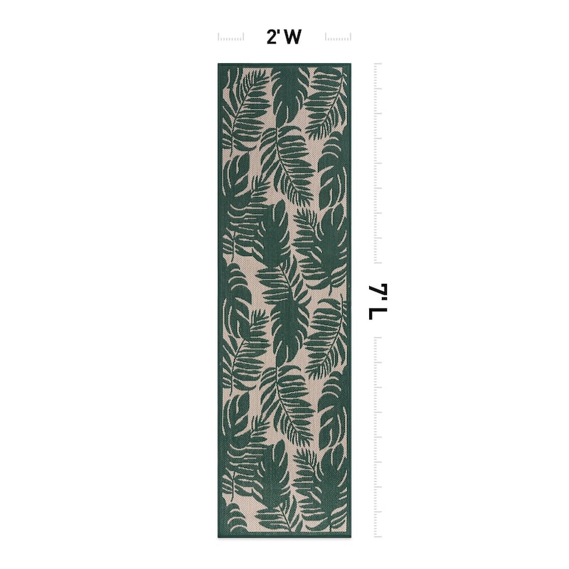 World Rug Gallery Floral Leaves Textured Flat Weave Indoor/Outdoor Area Rug
