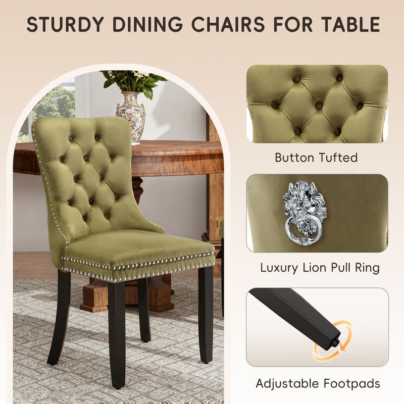 High-end Tufted Velvet Upholstered Nailhead Dining Chair Set of 4