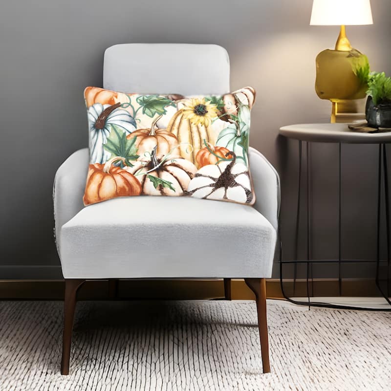 HomeRoots 14" X 20" Orange and Ivory Thanksgiving Cotton Pillow With Embroidery Edges - Accent - Polyester