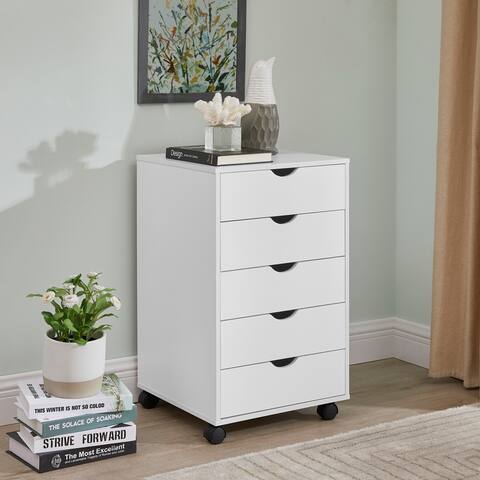 5 Drawers Chest, Wood Storage Dresser with Wheels, Craft Storage Organization and Storage Drawer Office Drawer Unit