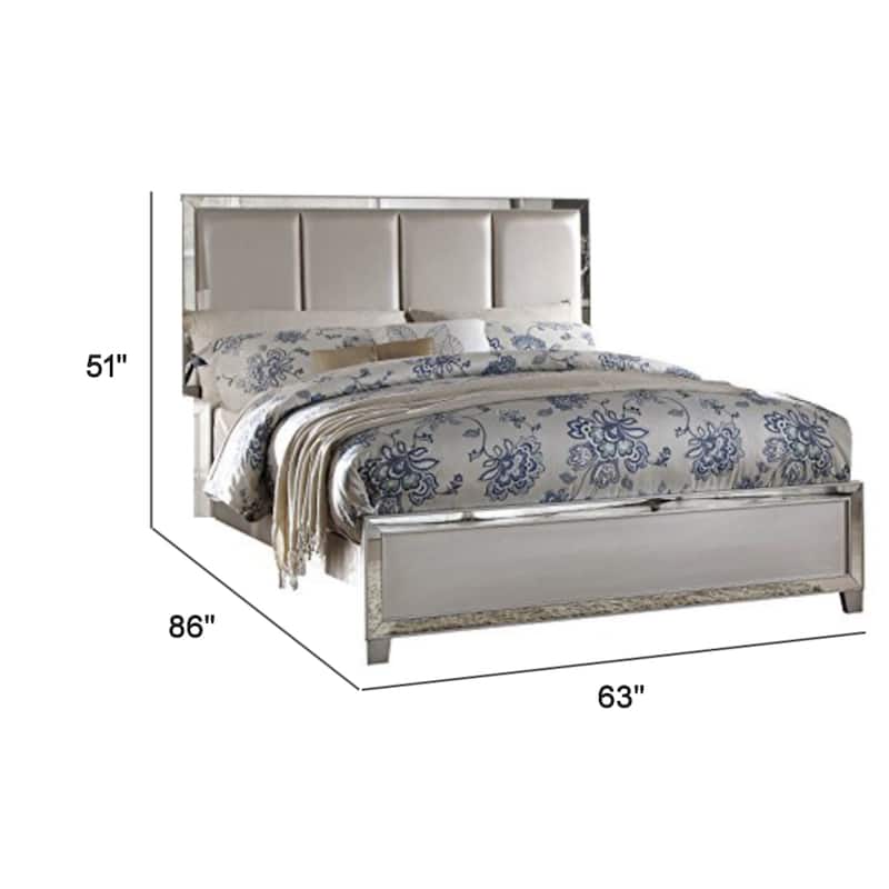 Stylish and Deluxe Queen Size Panel Bed, Silver