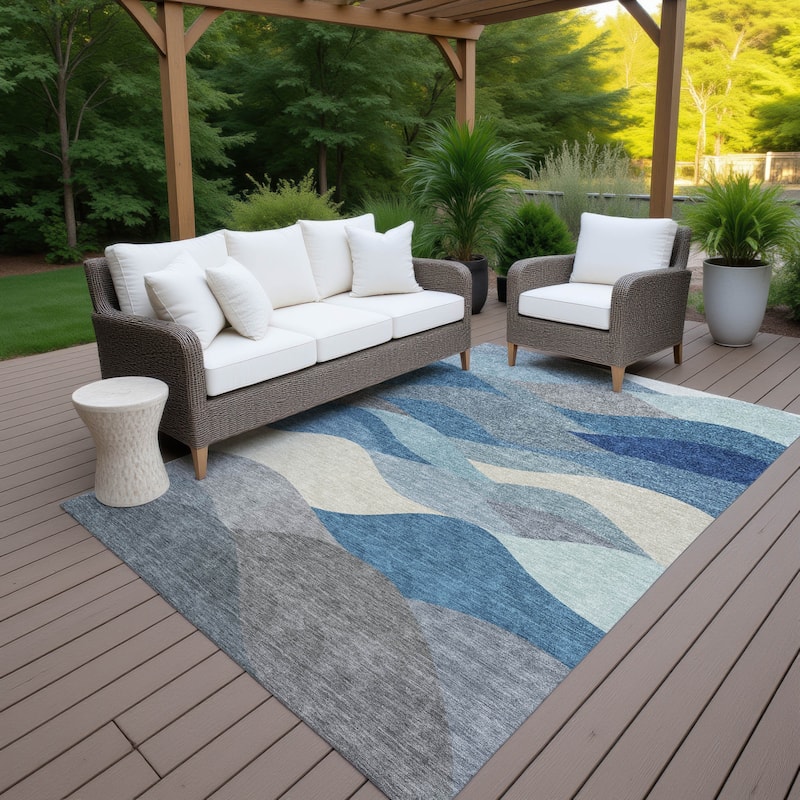 Machine Washable Indoor/ Outdoor Modern Horizon Chantille Rug