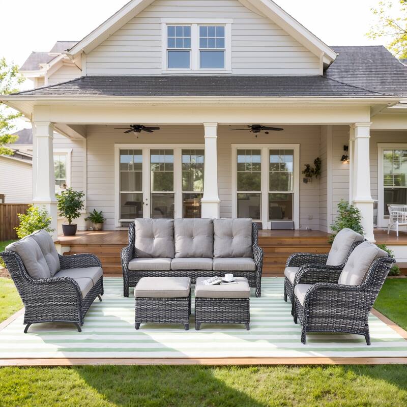 Outdoor Sofa with Swivel Chairs and Glider Sofa - Grey cushion - Grey - Grey
