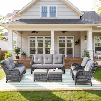 Outdoor Sofa with Swivel Chairs and Glider Sofa - Grey cushion