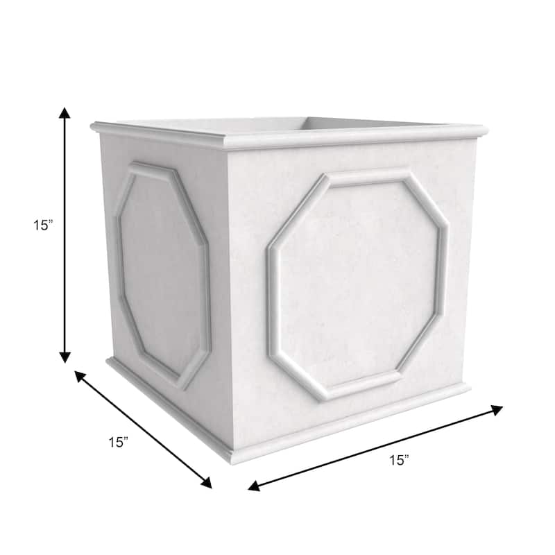 Sprout Handcrafted Square Fiberstone Garden Planter, Durable Weatherproof Plant Pot with Drainage for Outdoor Landscaping