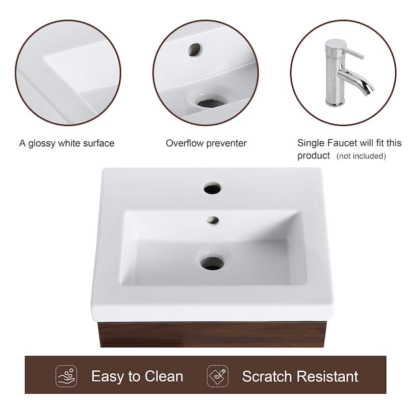 Malwee 18" Floating Bathroom Vanity, Mini Wall Mounted Bathroom Vanity with Ceramic Sink and Soft Close Door