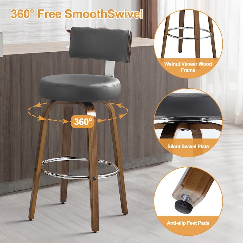 Upholstered Wood Swivel Bar/ Counter Stools, Set of 3