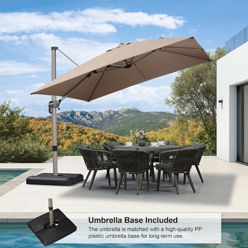 PURPLE LEAF Elegant Champagne-Gold Patio Cantilever Umbrella Adjustable Offset Umbrella With Base - 10ft Taupe