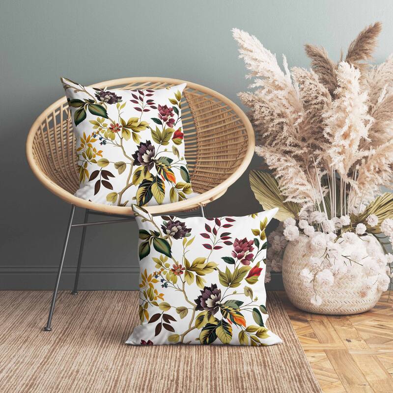 Majestic Gardens Indoor/Outdoor Reversible Throw Pillow White and Yellow