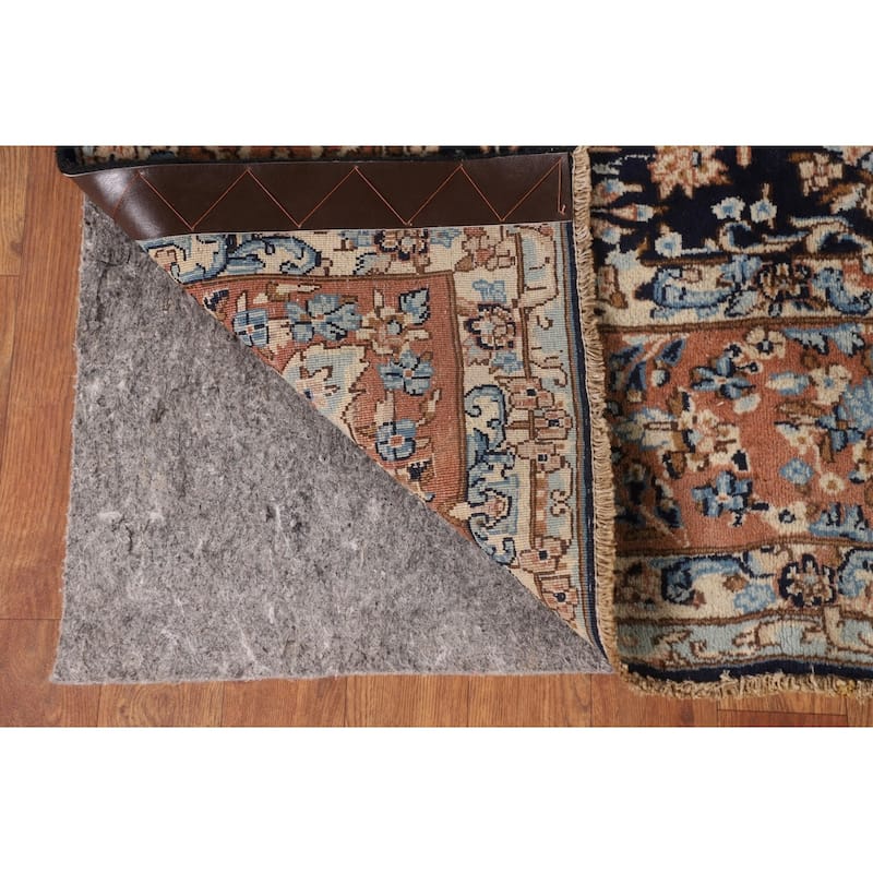 Navy Blue Floral Kerman Persian Antique Area Rug Handmade Wool Carpet - 6'11" x 9'7"