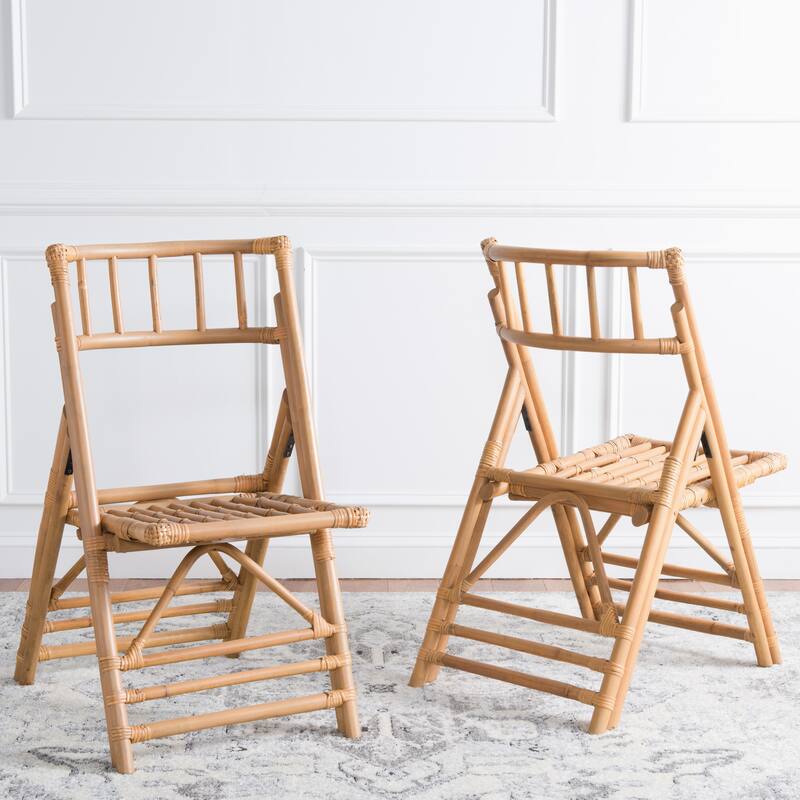 SAFAVIEH Maja Black Rattan Folding Accent Chair Set of 2 (Fully Assembled) - 19Wx28Dx35H