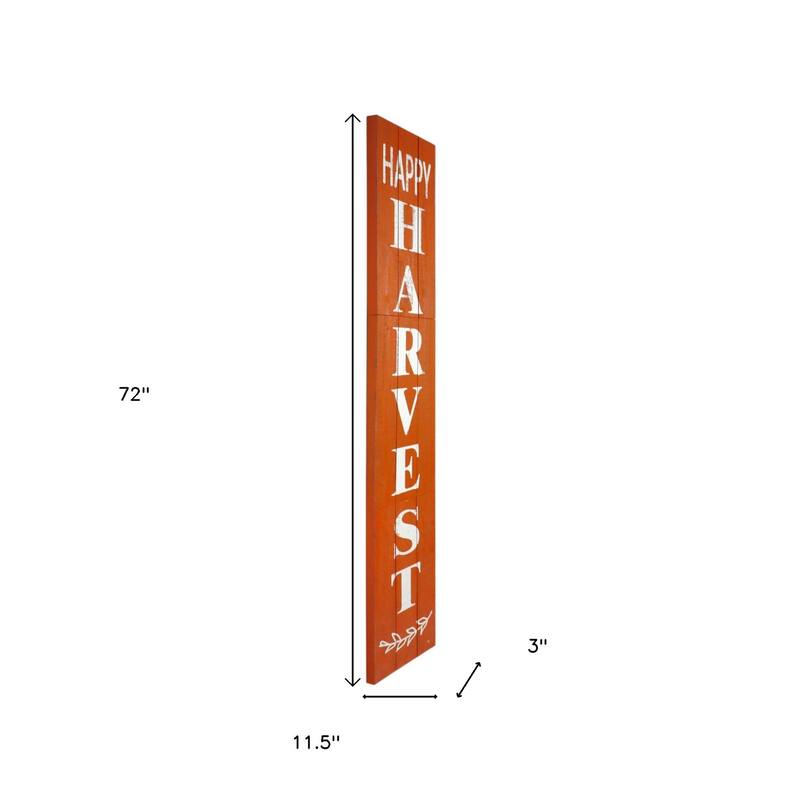 HomeRoots 72" Orange And White Solid Wood Happy Harvest Porch Sign