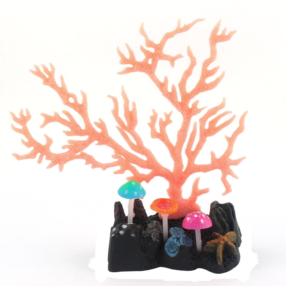 home fish tank aquarium suction cup bottom underwater glow scenery coral plant black blue fuchsia orange