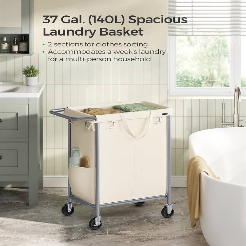 Laundry Basket with Wheels - 27.2"L x 15.4"W x 31.9"H