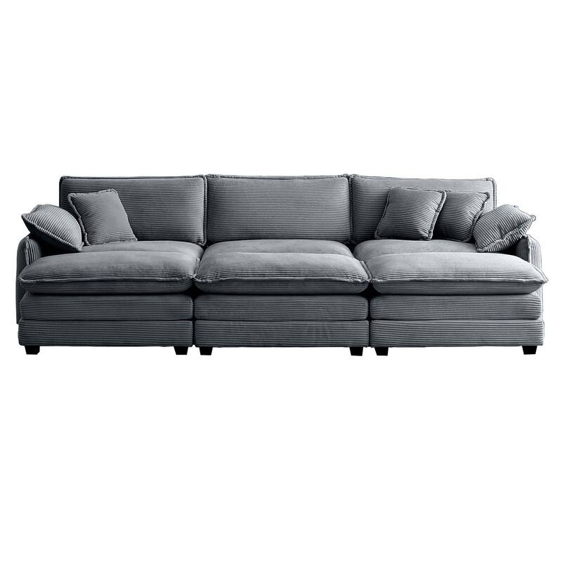 3-seater Corduroy Modular Sectional Sofa Set with Ottomans
