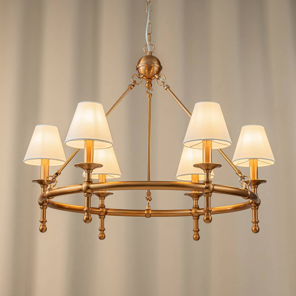 Vintage Chandelier 6-Light Classic Pendant Fixture with White Shades for Elegant Interior Lighting