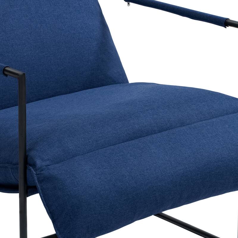 Mid-century Metal Sling Upholstered Armchair with Lengthen Upholstered