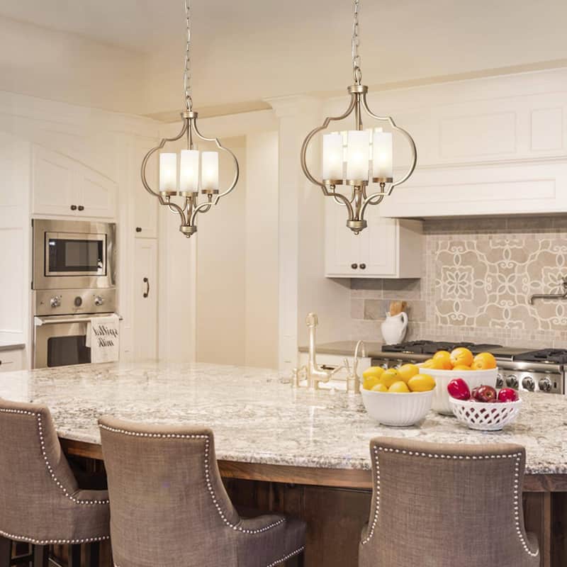 Malryn Modern 3-Light Black Gold Chandelier Frosted Glass Kitchen Island Lights