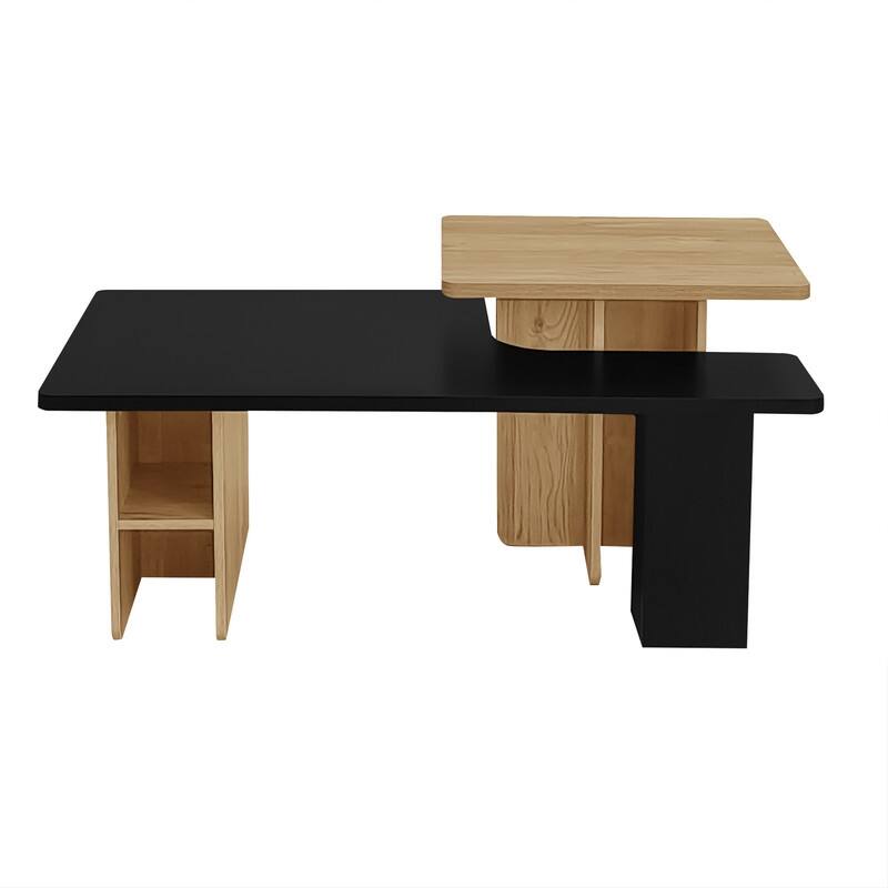 Set of 2 Modern Farmhouse Nesting Coffee Tables, Wood Finish Rectangle Living Room & Sofa Side Tables