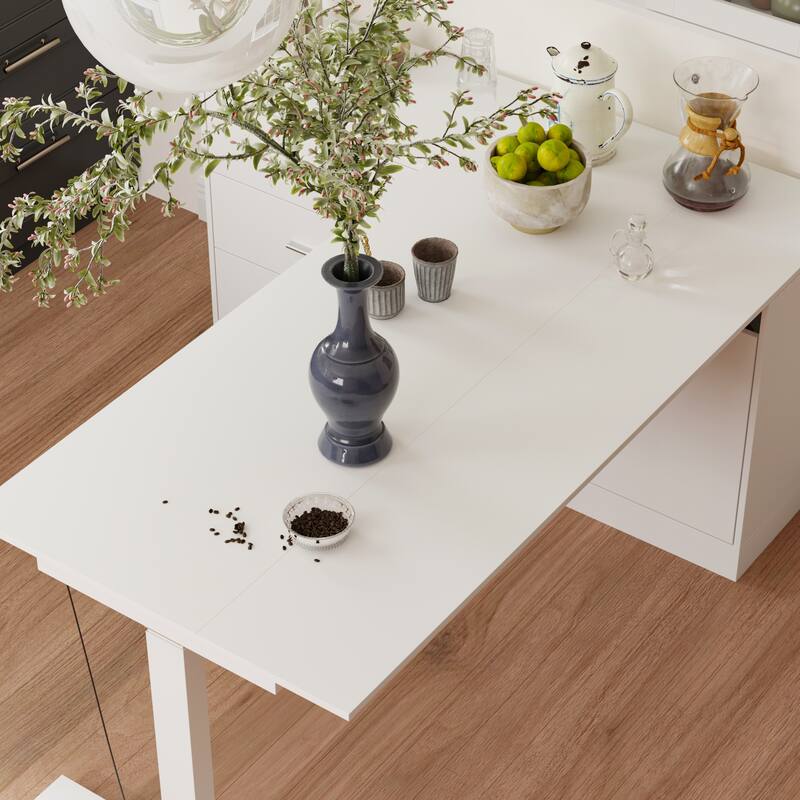 Electric Height Adjustable Standing Desk with Storage Hutch, 68.5” White Home Office Desk with Drawers and Cabinets