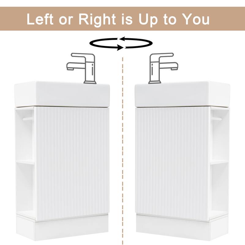 Modern 18.6" Bathroom Vanity with Sink, Two-Tier Shelf, Adjustable Toilet Paper Holder, Freestanding