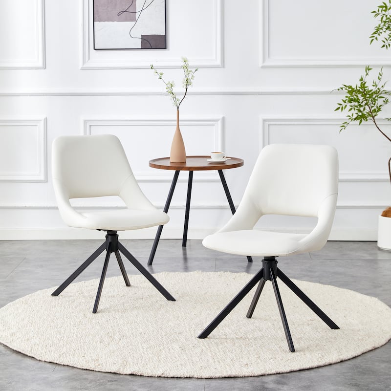 Comfortable Swivel Dining Chairs Set of 2, Metal Kitchen Chairs with GoldMesh Scratch-Resistant Leather and High Back - White