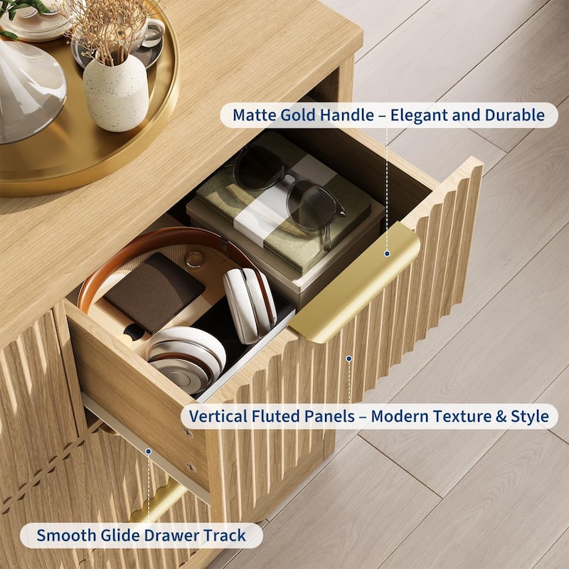 Fluted 7 Drawer Dresser for Bedroom, 47" Wide Wood Chest with Metal Handles, TV Stand & Closet Storage Organizer