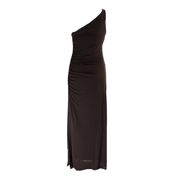 one shoulder ruched maxi dress