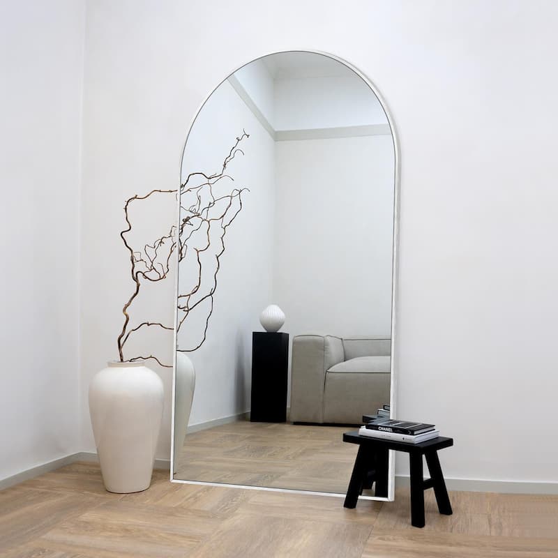 Modern Arched Full Length Aluminum Alloy Floor Mirror Standing Mirror - 71x32 - Silver