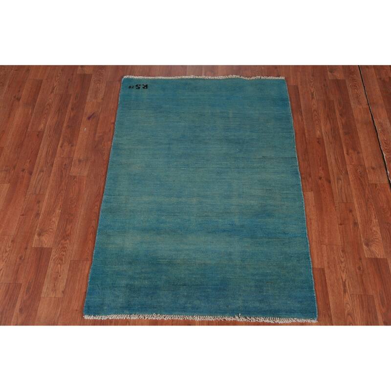 Blue Green Gabbeh Modern Rug Hand-Knotted Wool Carpet - 2'10" x 4'0"