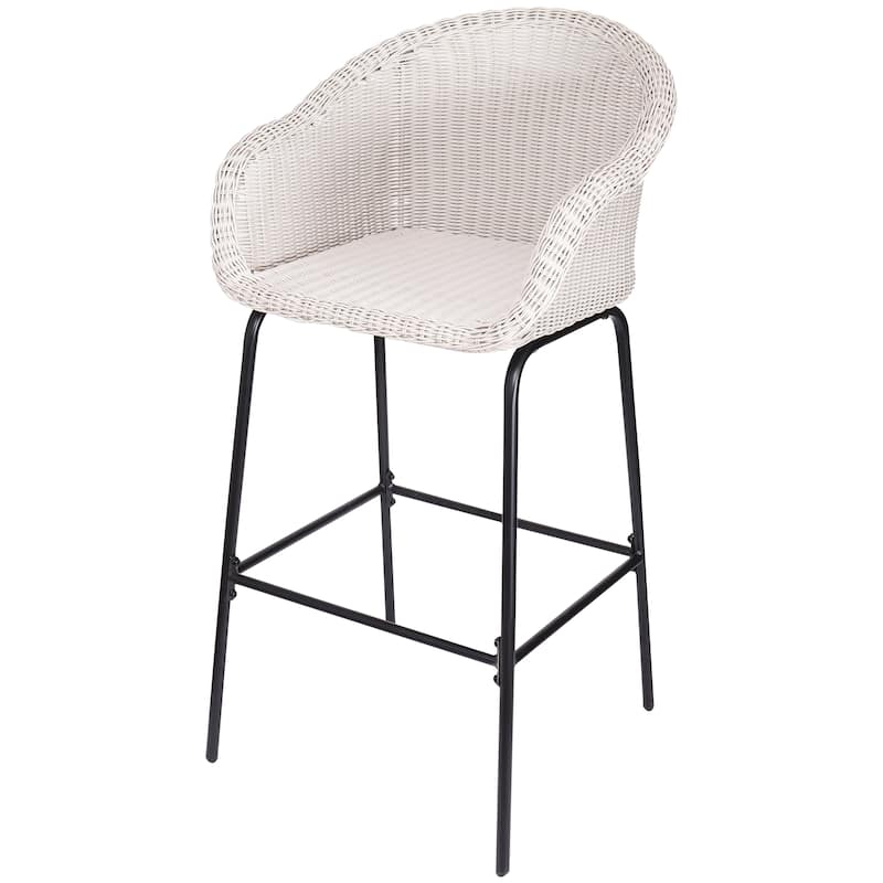 Ladd Outdoor Metal Wicker Barstool, Light Gray Faux Wicker, Set of 2
