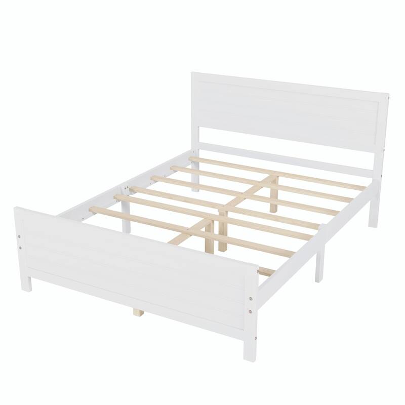 Wood Platform Bed Frame with Headboard and Wood Slat Support