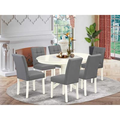 7 Piece Dining Set - Oval Table with 6 Linen White Chairs - Kitchen Dining Room Set