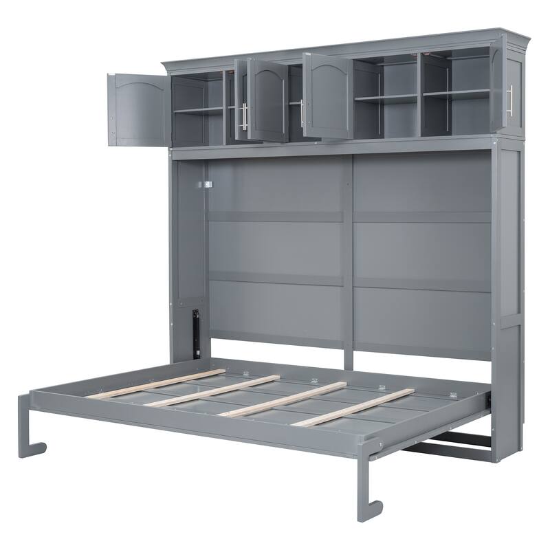 Full Size Modern Style Multi-function Murphy Bed with Top Cabinets for Small Apartment or Studio
