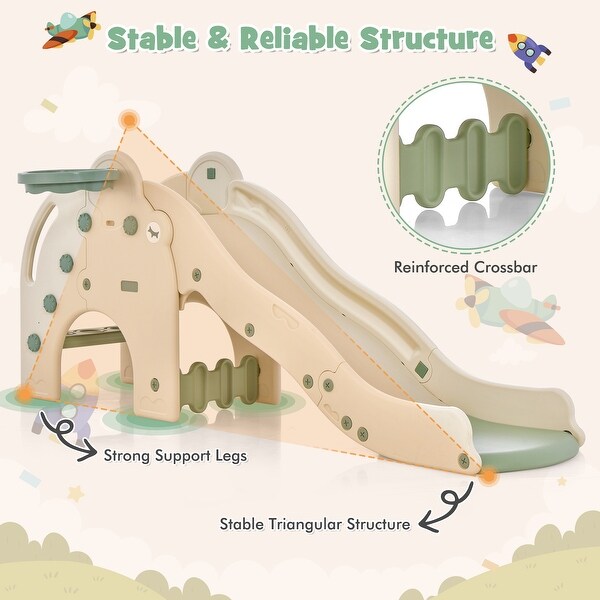 4-in-1 Green-White Cute Elephant Shape Kids Play Slide Ideal for