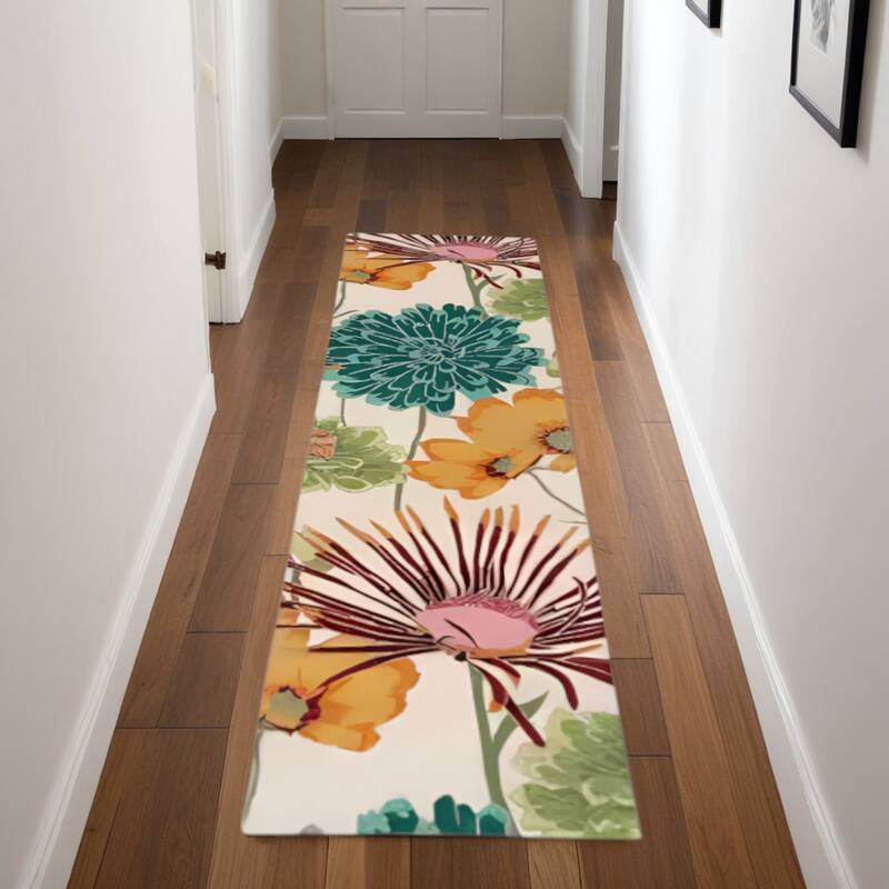 Getuh Abstract Floral Traditional Stain Resistant Area Rug By HomeRoots - 96' X '27' X '0.5 - 96' X '27' X '0.5 - Orange - Runner