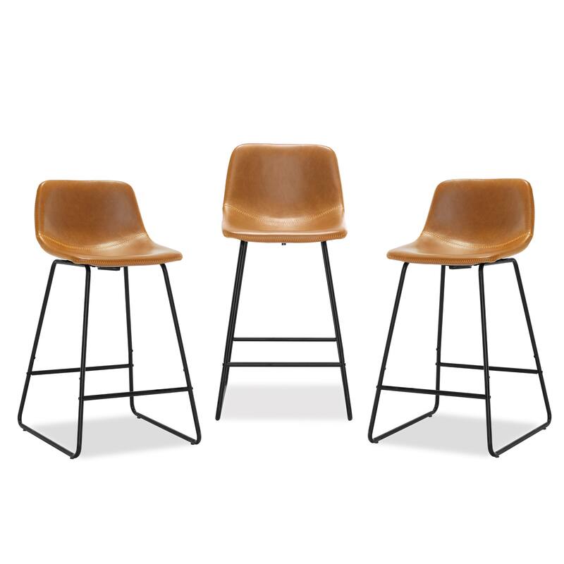 Modern Faux Leather Metal Frame Counter Height Bar Stools (Set of 3)