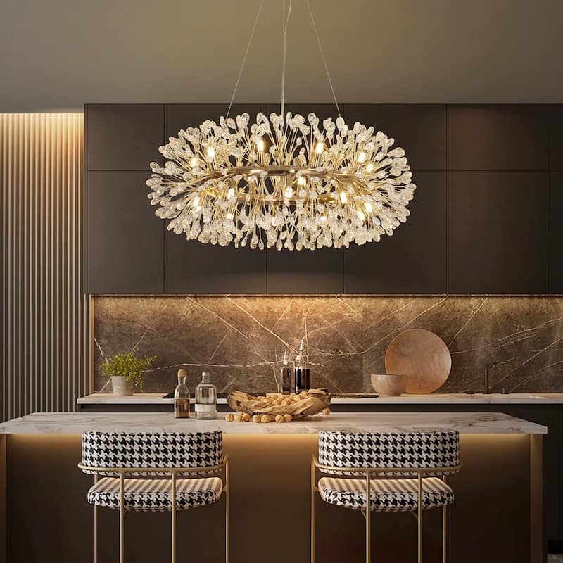20-Light Modern Glam Wheel Round Starburst Firework Crystal Chandelier for Dining Room - Gold