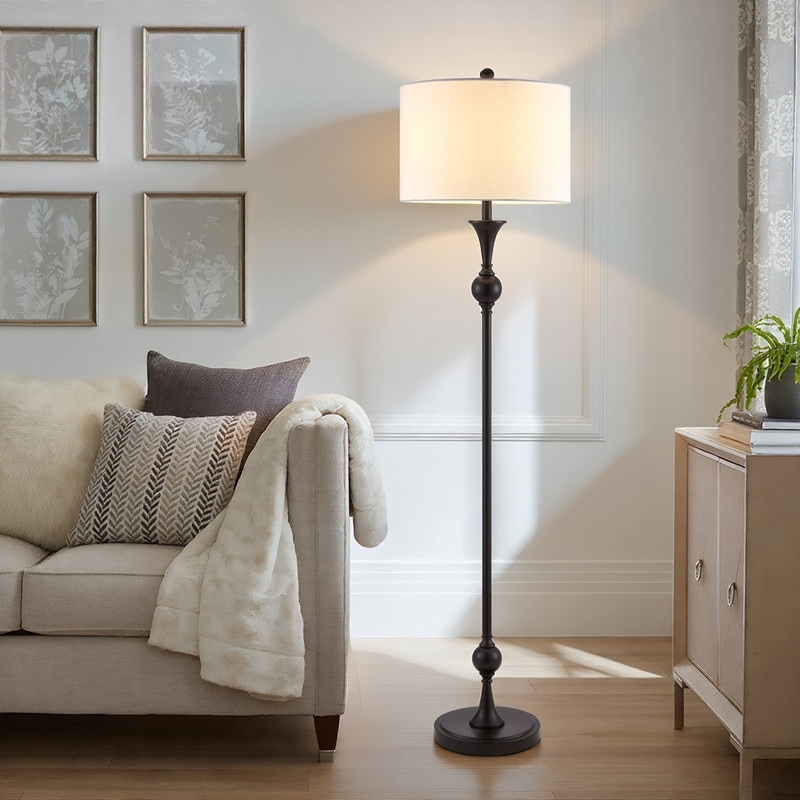 KAWOTI 60"H Traditional Metal Floor Lamp with Drum Shade - W15" x H60"
