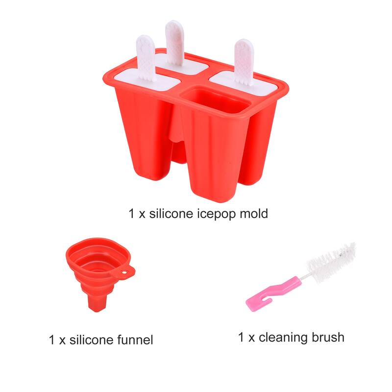 Silicone Ice Pops Molds 4Pcs, with Sticks Funnel and Cleaning Brush