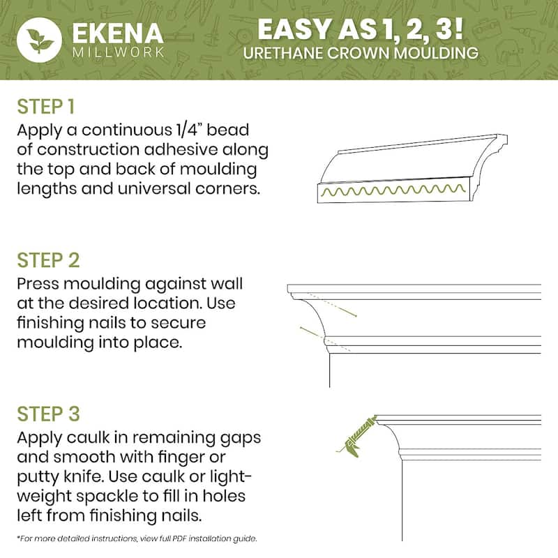 3 1/8"H x 6"P x 6 1/2"F x 94 1/2"L Arlene Crown Moulding - 1-Pack
