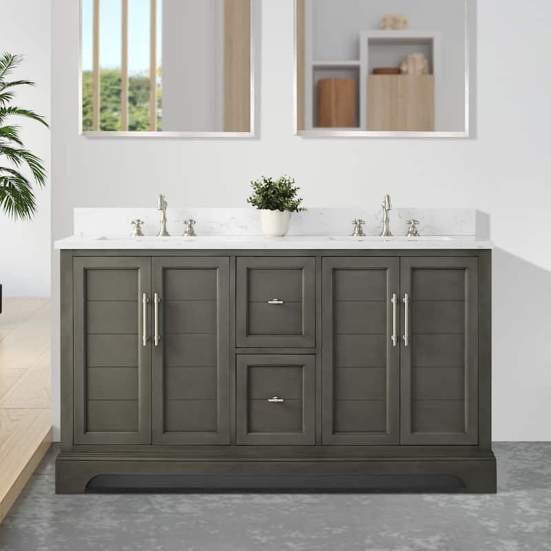 Vanity Art 60" Double Sink Bathroom Vanity with Top & Backsplash - Grey