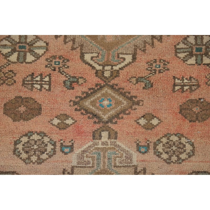 Geometric Hamedan Persian Vintage Runner Rug Handmade Wool Carpet - 3'5" x 9'3"