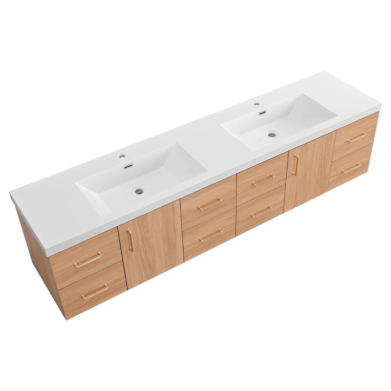 StellarArc 84 in Wall Mounted Double Sink Bathroom Vanity with Integral Sink Top