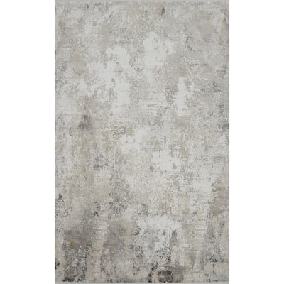 Machine Made Oriental Polyester Carpet Abstract Greys & Charcoal Distressed Area Rug - 7' 5'' X 5' 2''