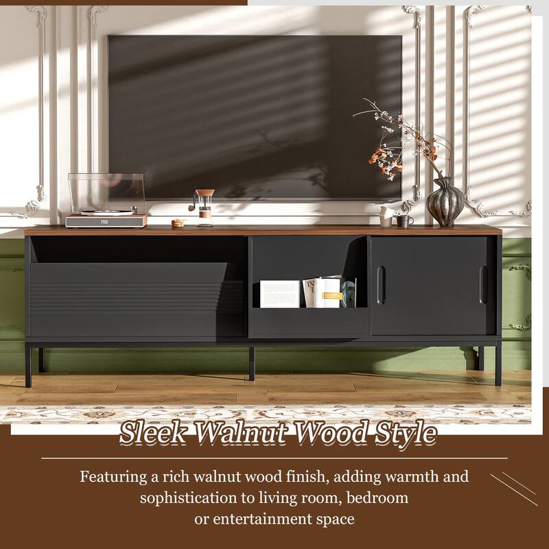 70.8" Modern TV Stand for TVs up to 75 Inches, Entertainment Center with Storage Space, Sliding Doors, Adjustable Shelves