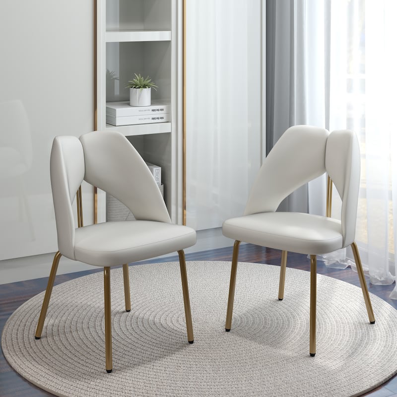 PU Leather Upholstered Dining Chairs with Metal Legs Set of 2 - 18.9"W x 21.2"W x 31.5"H - White