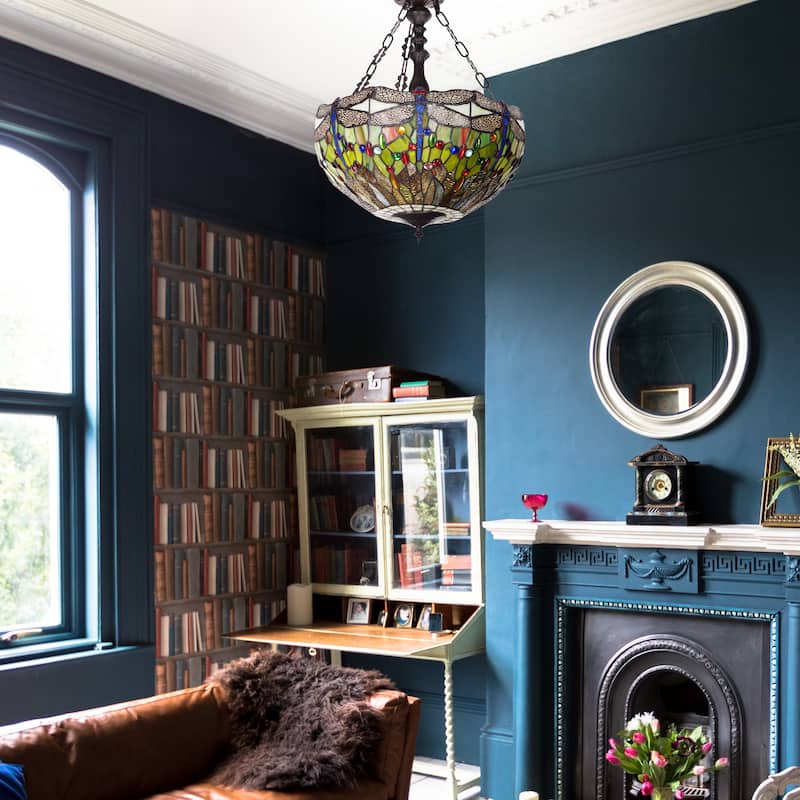 Evelyn River of Goods Multicolor Stained Glass 19.25-Inch Pendant Light with Adjustable Hanging Cord - 19.25" x 19.25" x 25.5"